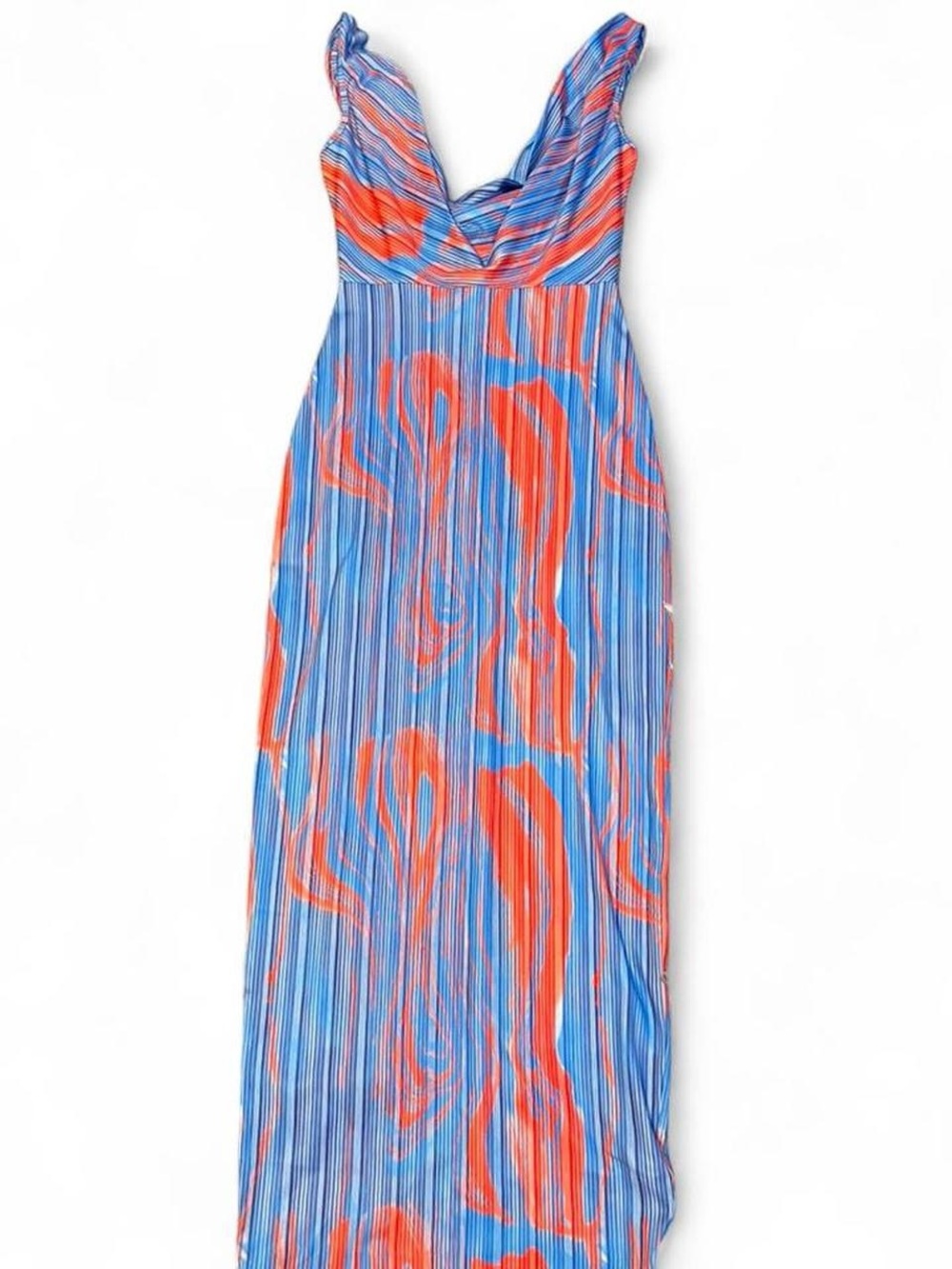 Commense Blue and Orange Swirl Maxi Dress